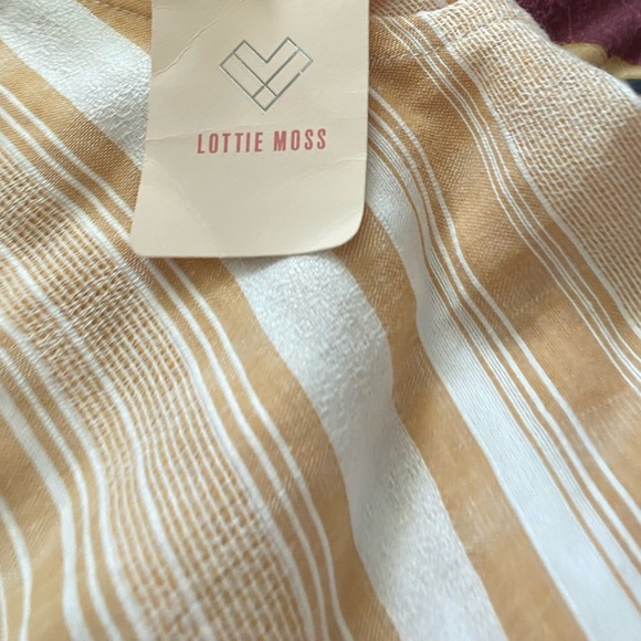 LOTTIE MOSS PACSUN Tan White Striped Button Front Mini Skirt Lined NWT M… - Picture 6 of 12